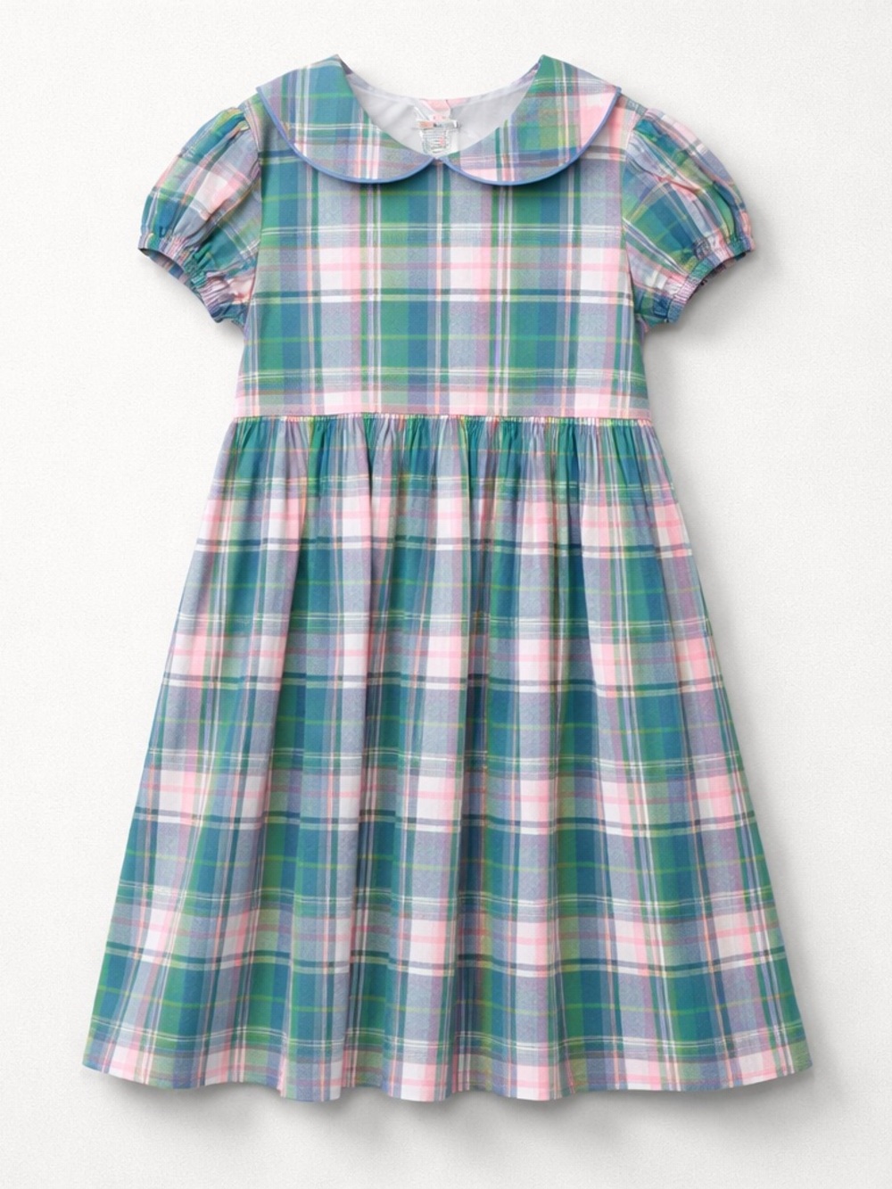 Bella Bliss pink blue green plaid cotton peter pan collar dress size 8